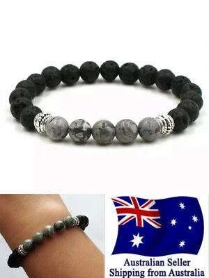 $5.75 • Buy New Chakra Bracelet Healing Lava 8mm 5 Grey Bead Oil Diffuser Aromatherapy 1pc