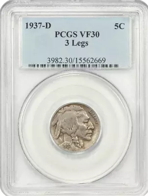 1937-d 3-legged  Buffalo Nickel Pcgs Vf30  Old Blue Holder Choice For Grade • $889