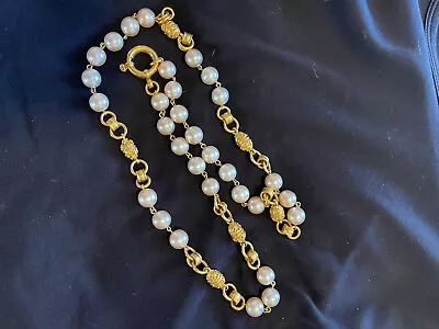 Vintage Chanel Gold-tone And Faux Pearl Long Chain Necklace • $700