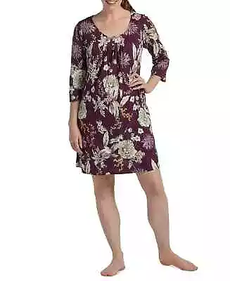 Miss Elaine Short Cottonessa 3/4 Sleeve Nightgown  NWT Size L Aubergine Print • $24.50