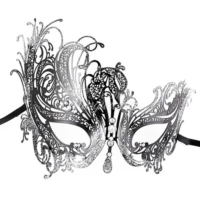 Women Swan Metal Mardi Gras Venetian Masquerade Mask With Silver Glitters • $9.95
