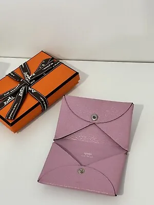 Hermes Calvi Wallet/ Card Holder In Mauve Sylvester (X9) Pink • $350