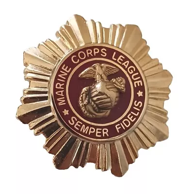 Vintage Marine Corps League Semper Fidelis Red Gold Tone Sunburst Lapel Pin • $4.99