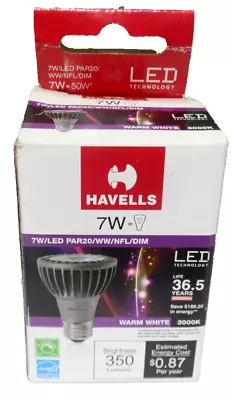 Havells Led Flood Par20 Light Bulb - Warm White - 7 W (48535) • $15.99
