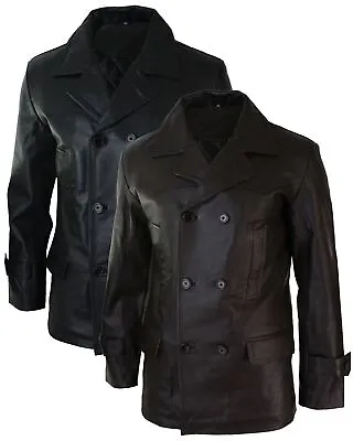 Mens 3/4 Double Breasted Real Leather Dr Who Kreigsmarine Uboat Jacket • $173.64