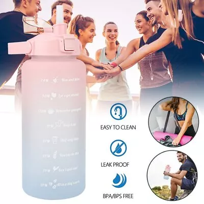 Sports Water Bottle Straw Cup Motivational Drink Flask With Time Markings Gym 2L • $8.90