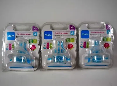 3 MAM Bottle Nipples Fast Flow Nipple Level 3  For 4+ Months 2 Pack Total 6 • $18.99