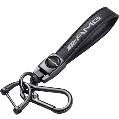 (Black) Genuine Leather Mercedes AMG Keychain Quick Release Clasp Fob Ring • $11.99
