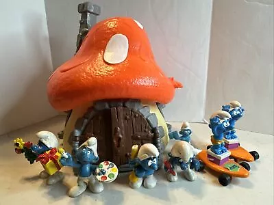 1978 Schleich Peyo Smurf Mushroom House Smurf Figures Vintage • $35
