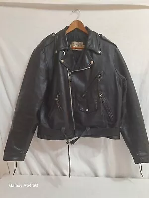 Vintage 70s Sears The Leather Shop Biker Jacket Belted Quilted Zippers Size 44 R • $172