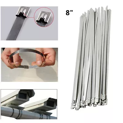 1000Pcs 8in Stainless Steel Metal Cable Zip Ties Strap Self-Locking Exhaust Wrap • $10.99