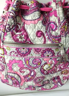 Vera Bradley Pink Paisley Floral Drawstring Backpack Tote Bag - DEFECT (READ) • $15.50