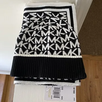 Michael Kors Black/white  Mk Logo 2 Piece Scarf & Hat Set • $20.99