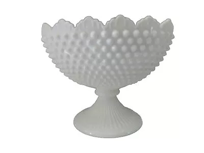 Fenton Pedestal Compote Bowl Milk Glass Hobnail Sawtooth 7  X 9  X 5.5  Vintage • $23.39