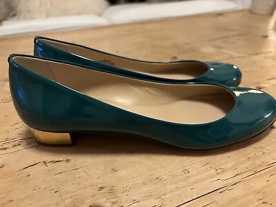 New J.crew Collection Janey Green Gold Heel Flats 8 $298 Patent Leather • $49.99