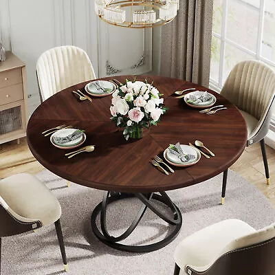 47  Wood Dining Table For 4 People Round Kitchen Table With Geometric Base • $188.58