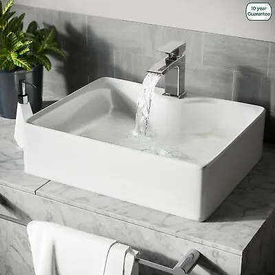 Modern Square Ceramic Bathroom Sink White Hand Wash Basin Wall Hung Countertop • £33.50