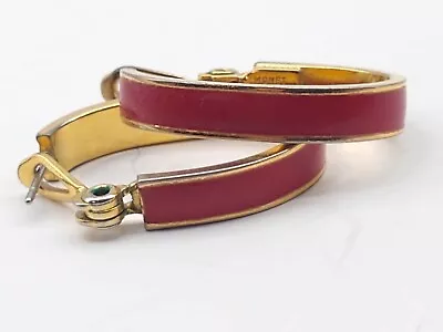 Vintage Monet Signed Red Enamel Earrings Goldtone Hoops  • $9.99