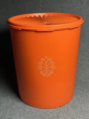 Tupperware 1339 Orange Jumbo Canister & 1205 Lid 9.5  Tall 7.5  Diameter EXC • $16.99