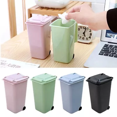 Mini Desktop Trash Can Plastic Waste Bins With Lid Household Clean Trash Desk • $7.74