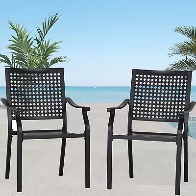 Outdoor Chairs Metal Rustproof Patio Dining Chair Set Of 2 Stackable Armchairs • $119.99