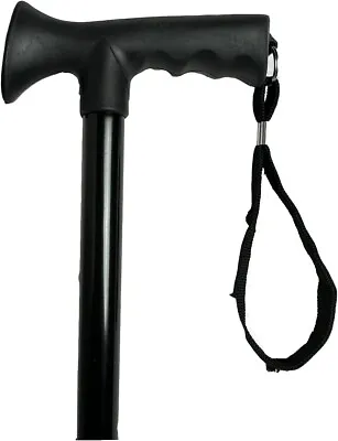 Deluxe Plain Black Ladies Adjustable Walking Stick Cane With Soft Grip Handle • £17.97