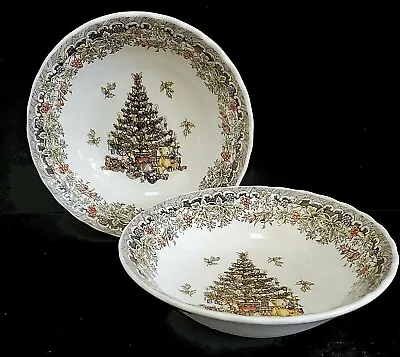 (2) SEASONS GREETINGS Multicolored~Queens~Christmas Tree~SOUP CEREAL BOWLS • $14.95