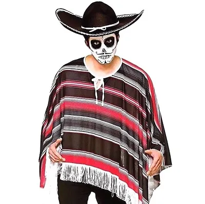 Adult DAY OF THE DEAD PONCHO Halloween  Mexican Bandit Mens Fancy Dress Costume • £11.95