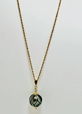 $350 • Buy 14k Gold Diamond Bead 13.5mm Carved Tahitian Black Pearl Pendant 18  Necklace