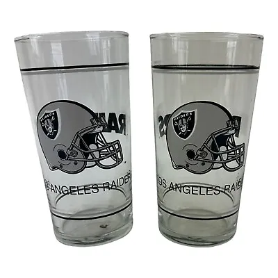 VTG Los Angeles LA Raiders NFL Helmet Tumbler Tall Glass Beer Cup 80’s. Set Of 2 • $29.99