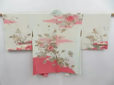 3725T10z520 Vintage Japanese Kimono Silk HAORI Chrysanthemum Celadon • $19