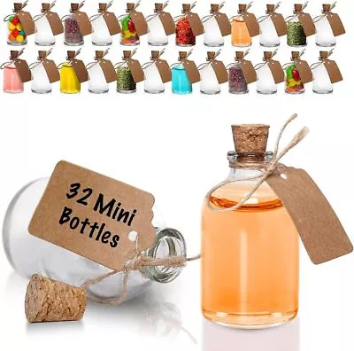 50 Ml Mini Glass Bottle With Cork With Rubber Funnel Label & String For Wedding • £13.99