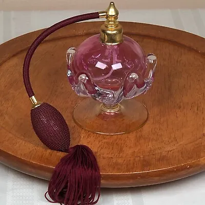 Vintage Murano Art Glass Burgundy Perfume Bottle Atomizer Sample Display • $145