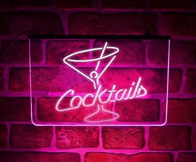 Cocktails LED Neon Light Up Sign | Hanging Wall Display Décor For Home Bar Pub • £24.99