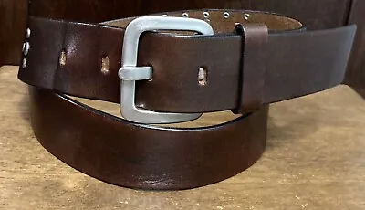 Vtg FOSSIL Women's Brown Tooled Belt Sz L/36 Stainless Buckle & Studs 1.5”Wide • $18.99