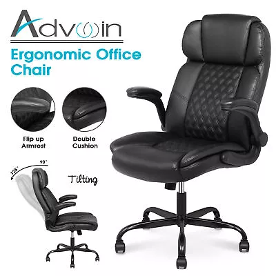 Advwin PU Leather Executive Office Chairs Ergonomic Chair With Flip-up Armrests • $166.99