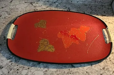 Vintage Bar Serving Tray Great Condition Fiberwear Enesco Fall Orange Leaf Gold • $19.95