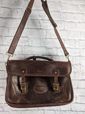 J W HULME  Large Leather  Briefcase Saddle / Messenger/Weekend Bag USA Made S10 • $152.15