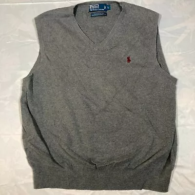 Polo Ralph Lauren Sweater Vest Mens Large Gray Pullover V-Neck PimaCotton Casual • $24.99