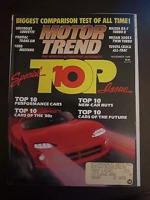 Motor Trend Magazine November 1989 Corvette Trans Am RX7 300Z E1 NN L X O • $4.99