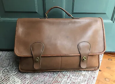 80s Vintage Coach NYC Brown Tan Diplomat Briefcase  Leather Top Handle Bag • $59.99