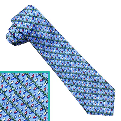 Vineyard Vines Boys Neck Tie Christmas Lights Blue Holiday Silk USA Made • $44.95