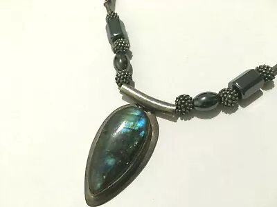 Vintage Sterling Silver Mexico Handmade Necklace Labradorite Hematite  • $61.98