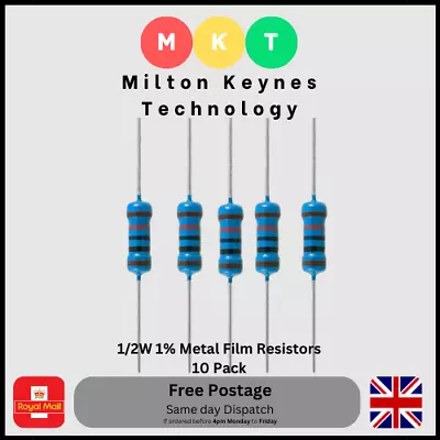 1/2W Resistors 1% All Values (0R-1K-10M) 10 Pack UK Stock Free Postage • £1.80