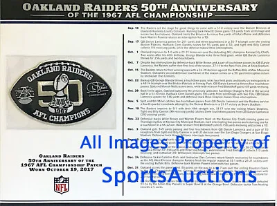 OAKLAND RAIDERS 50th ANNIVERSARY 1967 AFL CHAMPS Willabee & Ward NFL PATCH CARD • $54.99