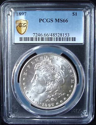 1897 Morgan Silver Dollar - PCGS MS 66 - Gold Shield • $1057