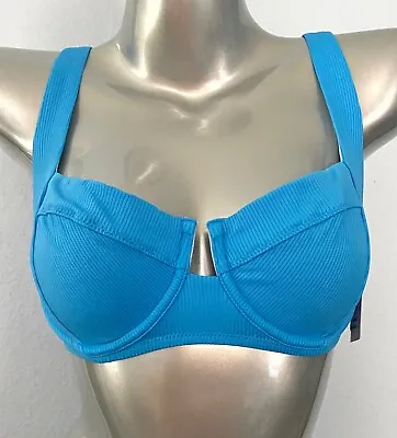 Victorias Secret Nwt Full Coverage Blue Ribbed Unlined Bikini Swim Top • $22.99