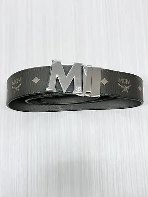 Mcm “claus M” Reversible Belt  1.75” Visetos Sea Green / Misty Gray *sale* • $178.50