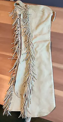 Western Chaps 34 To40 Suede Leather Fringe Full Zip Mint Green Show Trial  Rodeo • $68