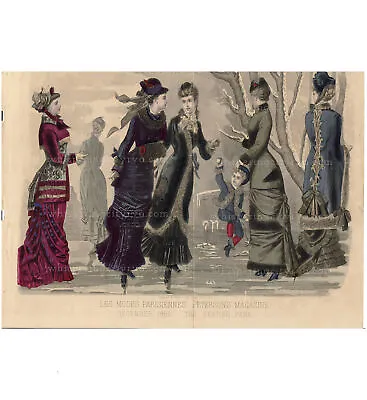 1880 Antique Petersons Les Modes Parisiennes Skating Park Hand Colored Engraving • $36.99
